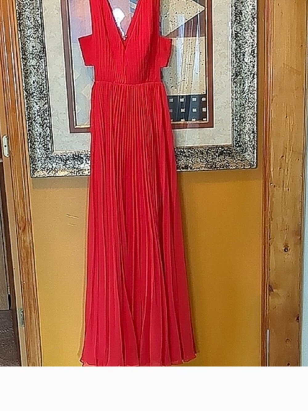 Fame and Partners Red Pleated Backless V-Neck Maxi Gown Size 2